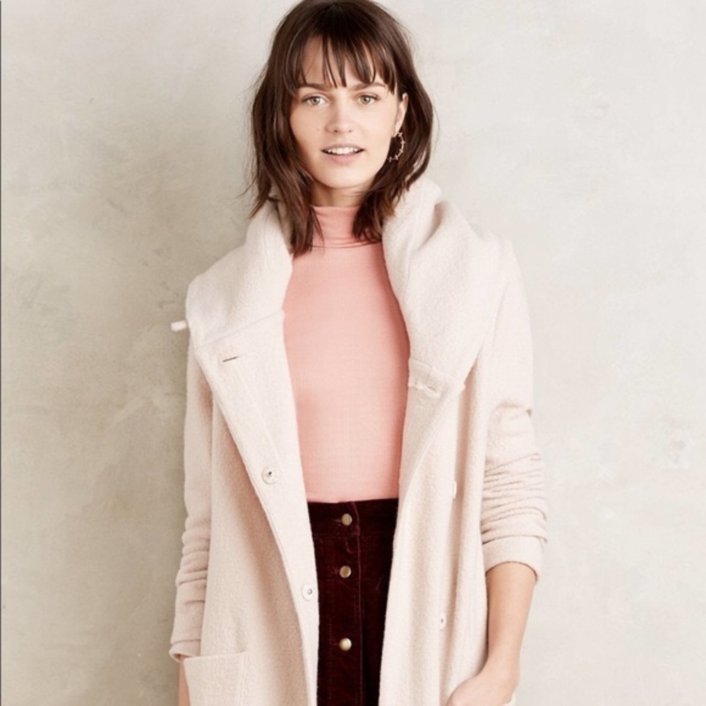 Anthropologie Moth Boiled Wool Coat Cream Sz M